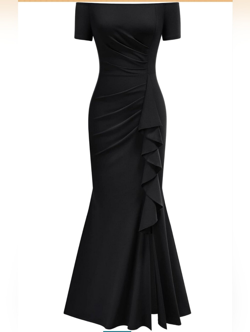 Off-Shoulder Black Maxi Dress with Cascading Ruffle